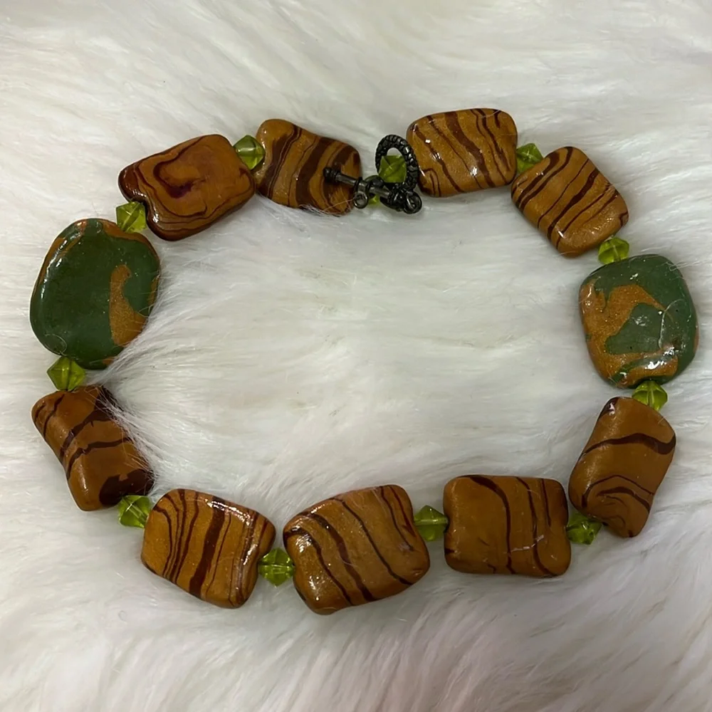 Brown & Green Handmade Boho ONE OF A KIND Handmade Necklace